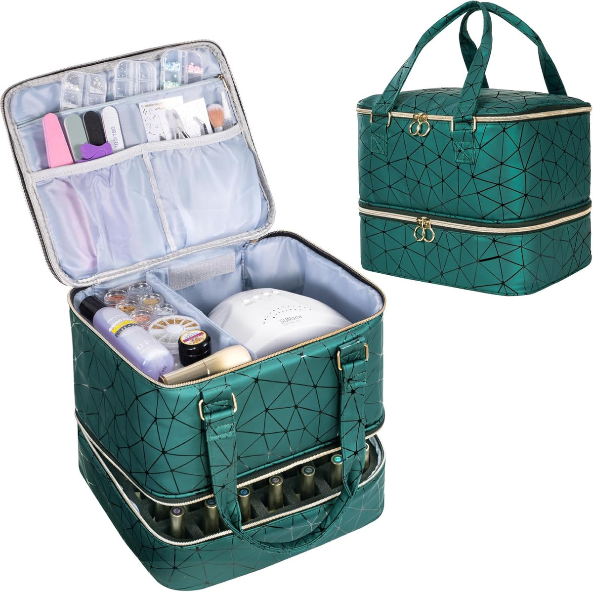 Nail Polish Organizer Bag Holds 42 Bottles Nail Polish & Nail Lamp, Gel Nail Polish Organizers and Storage box for Nail Tech, Nail Kit Supplies Organizer Case - Black