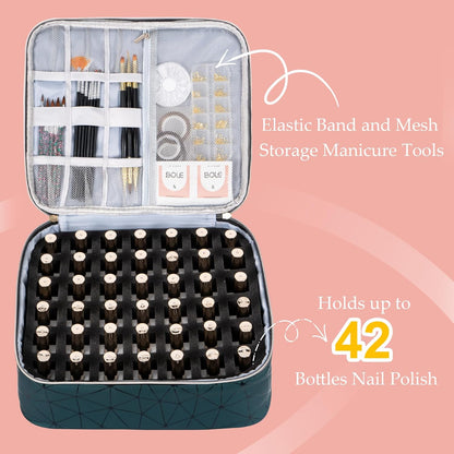 Nail Polish Organizer Bag Holds 42 Bottles Nail Polish & Nail Lamp, Gel Nail Polish Organizers and Storage box for Nail Tech, Nail Kit Supplies Organizer Case - Black