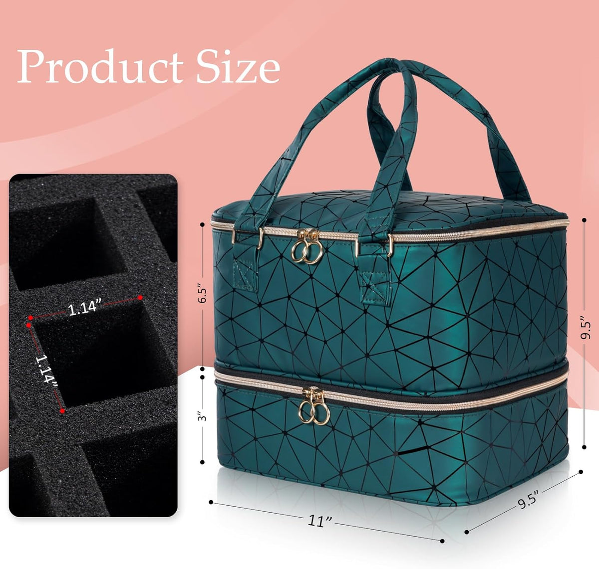 Nail Polish Organizer Bag Holds 42 Bottles Nail Polish & Nail Lamp, Gel Nail Polish Organizers and Storage box for Nail Tech, Nail Kit Supplies Organizer Case - Black