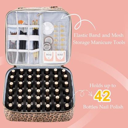 Nail Polish Organizer Bag Holds 42 Bottles Nail Polish & Nail Lamp, Gel Nail Polish Organizers and Storage box for Nail Tech, Nail Kit Supplies Organizer Case - Black