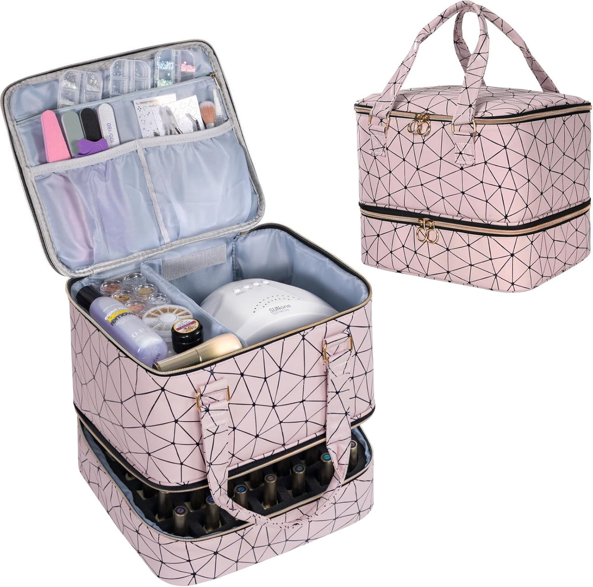 Nail Polish Organizer Bag Holds 42 Bottles Nail Polish & Nail Lamp, Gel Nail Polish Organizers and Storage box for Nail Tech, Nail Kit Supplies Organizer Case - Black