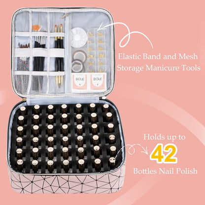 Nail Polish Organizer Bag Holds 42 Bottles Nail Polish & Nail Lamp, Gel Nail Polish Organizers and Storage box for Nail Tech, Nail Kit Supplies Organizer Case - Black