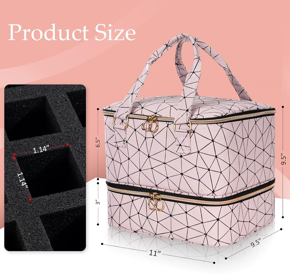 Nail Polish Organizer Bag Holds 42 Bottles Nail Polish & Nail Lamp, Gel Nail Polish Organizers and Storage box for Nail Tech, Nail Kit Supplies Organizer Case - Black
