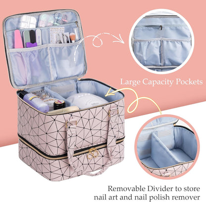 Nail Polish Organizer Bag Holds 42 Bottles Nail Polish & Nail Lamp, Gel Nail Polish Organizers and Storage box for Nail Tech, Nail Kit Supplies Organizer Case - Black