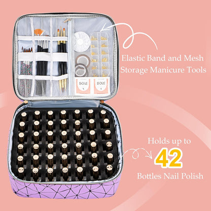 Nail Polish Organizer Bag Holds 42 Bottles Nail Polish & Nail Lamp, Gel Nail Polish Organizers and Storage box for Nail Tech, Nail Kit Supplies Organizer Case - Black