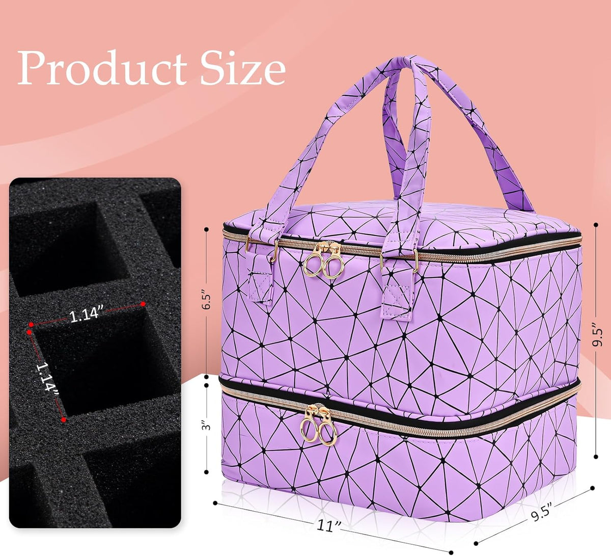Nail Polish Organizer Bag Holds 42 Bottles Nail Polish & Nail Lamp, Gel Nail Polish Organizers and Storage box for Nail Tech, Nail Kit Supplies Organizer Case - Black