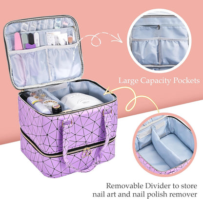 Nail Polish Organizer Bag Holds 42 Bottles Nail Polish & Nail Lamp, Gel Nail Polish Organizers and Storage box for Nail Tech, Nail Kit Supplies Organizer Case - Black