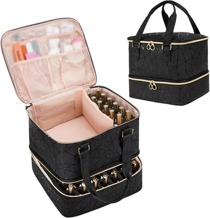 Nail Polish Organizer Bag Holds 42 Bottles Nail Polish & Nail Lamp, Gel Nail Polish Organizers and Storage box for Nail Tech, Nail Kit Supplies Organizer Case - Black