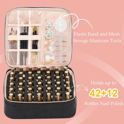 Nail Polish Organizer Bag Holds 42 Bottles Nail Polish & Nail Lamp, Gel Nail Polish Organizers and Storage box for Nail Tech, Nail Kit Supplies Organizer Case - Black