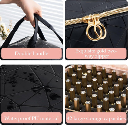 Nail Polish Organizer Bag Holds 42 Bottles Nail Polish & Nail Lamp, Gel Nail Polish Organizers and Storage box for Nail Tech, Nail Kit Supplies Organizer Case - Black