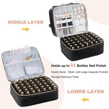 Nail Polish Organizer Bag Holds 42 Bottles Nail Polish & Nail Lamp, Gel Nail Polish Organizers and Storage box for Nail Tech, Nail Kit Supplies Organizer Case - Black
