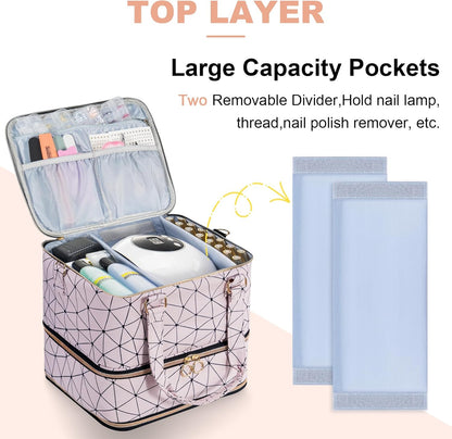 Nail Polish Organizer Bag Holds 42 Bottles Nail Polish & Nail Lamp, Gel Nail Polish Organizers and Storage box for Nail Tech, Nail Kit Supplies Organizer Case - Black