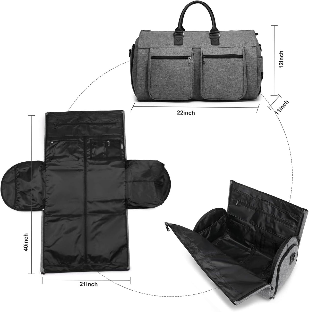 Rolling Garment Bag,Rolling Duffle Bag with Wheels Rolling Garment Bags for Travel with Shoe Pouch Carry On Bag Weekender Bags Garment Duffel Bag for Women-Grey