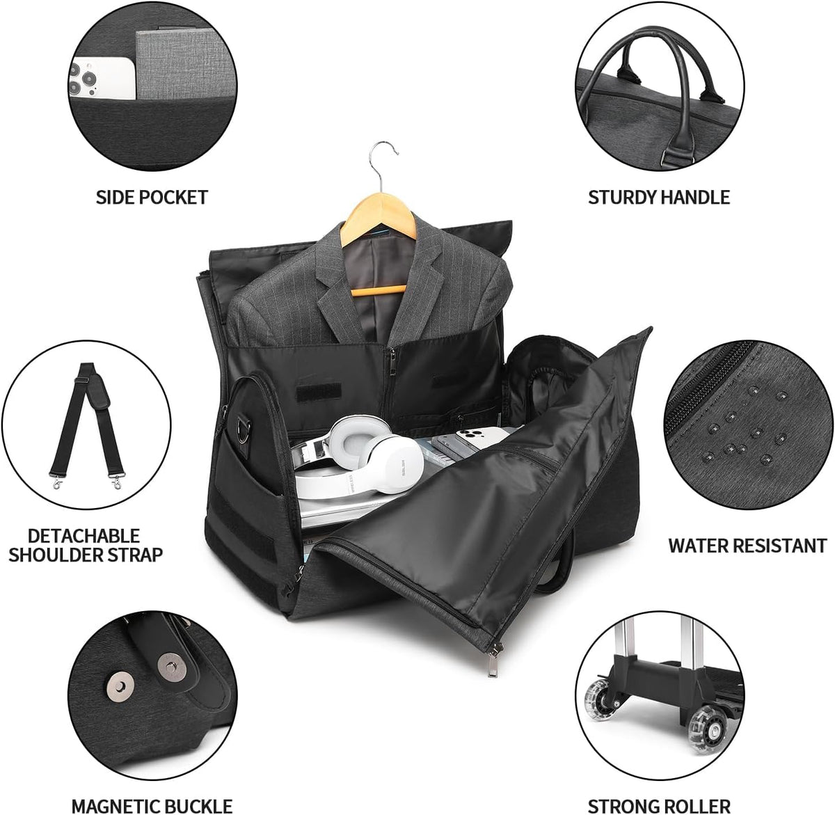 Rolling Garment Bag,Rolling Duffle Bag with Wheels Rolling Garment Bags for Travel with Shoe Pouch Carry On Bag Weekender Bags Garment Duffel Bag for Women-Grey
