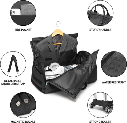 Rolling Garment Bag,Rolling Duffle Bag with Wheels Rolling Garment Bags for Travel with Shoe Pouch Carry On Bag Weekender Bags Garment Duffel Bag for Women-Grey