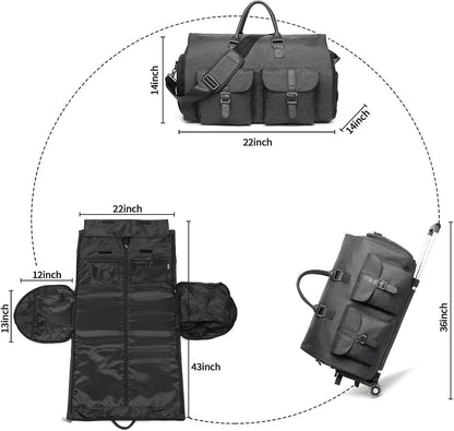 Rolling Garment Bag,Rolling Duffle Bag with Wheels Rolling Garment Bags for Travel with Shoe Pouch Carry On Bag Weekender Bags Garment Duffel Bag for Women-Grey