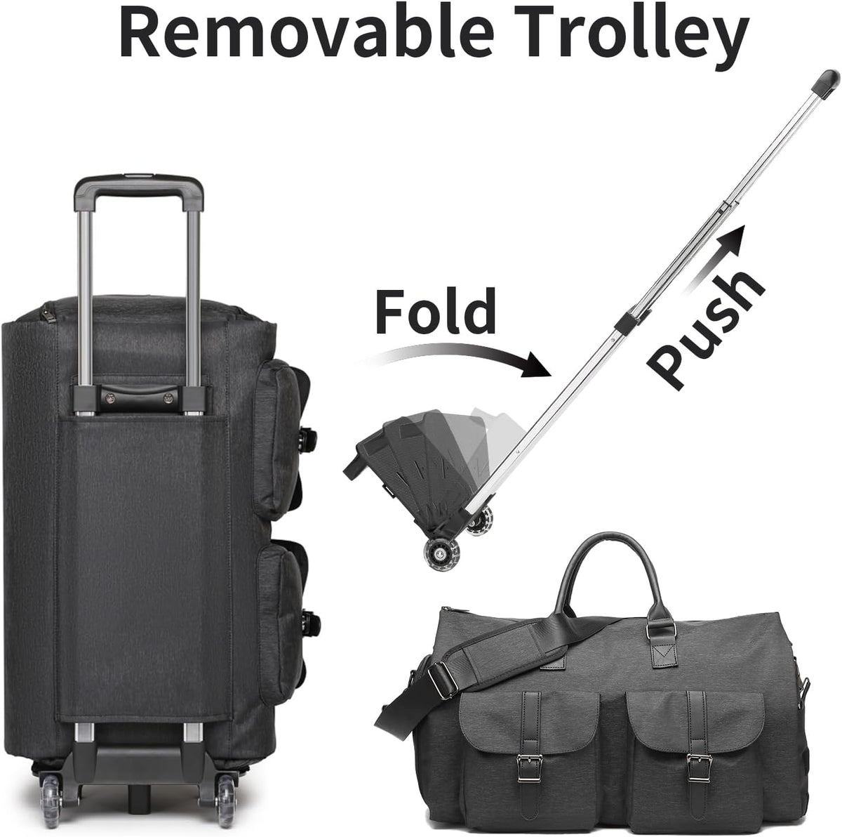 Rolling Garment Bag,Rolling Duffle Bag with Wheels Rolling Garment Bags for Travel with Shoe Pouch Carry On Bag Weekender Bags Garment Duffel Bag for Women-Grey