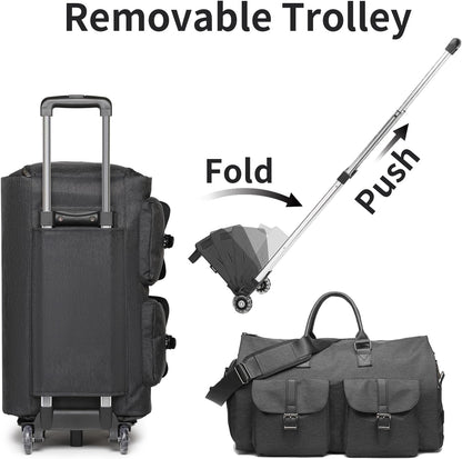 Rolling Garment Bag,Rolling Duffle Bag with Wheels Rolling Garment Bags for Travel with Shoe Pouch Carry On Bag Weekender Bags Garment Duffel Bag for Women-Grey