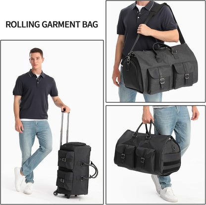 Rolling Garment Bag,Rolling Duffle Bag with Wheels Rolling Garment Bags for Travel with Shoe Pouch Carry On Bag Weekender Bags Garment Duffel Bag for Women-Grey