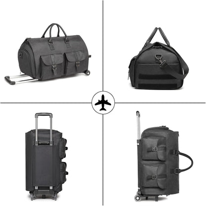 Rolling Garment Bag,Rolling Duffle Bag with Wheels Rolling Garment Bags for Travel with Shoe Pouch Carry On Bag Weekender Bags Garment Duffel Bag for Women-Grey