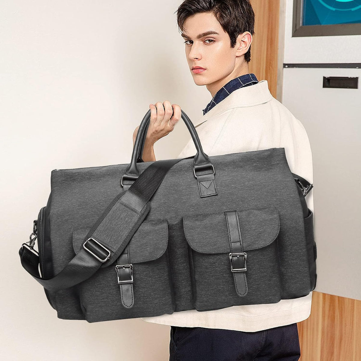 Rolling Garment Bag,Rolling Duffle Bag with Wheels Rolling Garment Bags for Travel with Shoe Pouch Carry On Bag Weekender Bags Garment Duffel Bag for Women-Grey