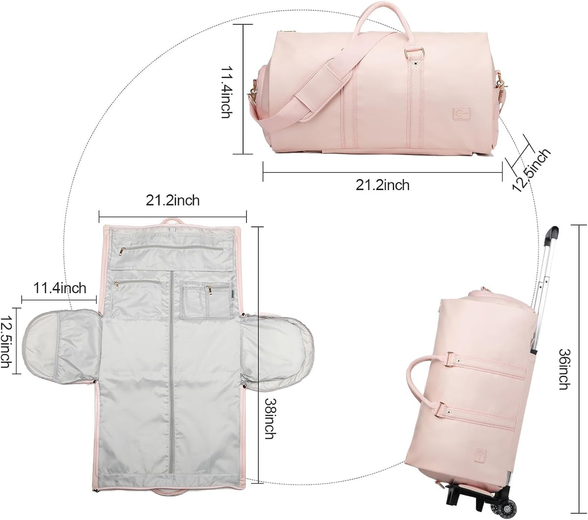 Rolling Garment Bag,Rolling Duffle Bag with Wheels Rolling Garment Bags for Travel with Shoe Pouch Carry On Bag Weekender Bags Garment Duffel Bag for Women-Grey