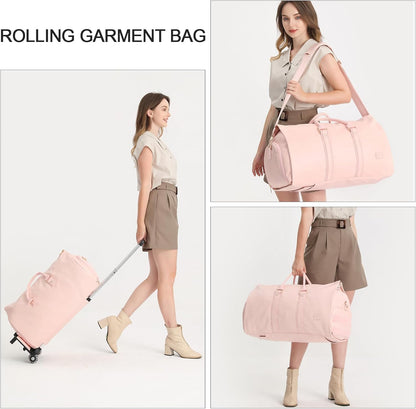 Rolling Garment Bag,Rolling Duffle Bag with Wheels Rolling Garment Bags for Travel with Shoe Pouch Carry On Bag Weekender Bags Garment Duffel Bag for Women-Grey