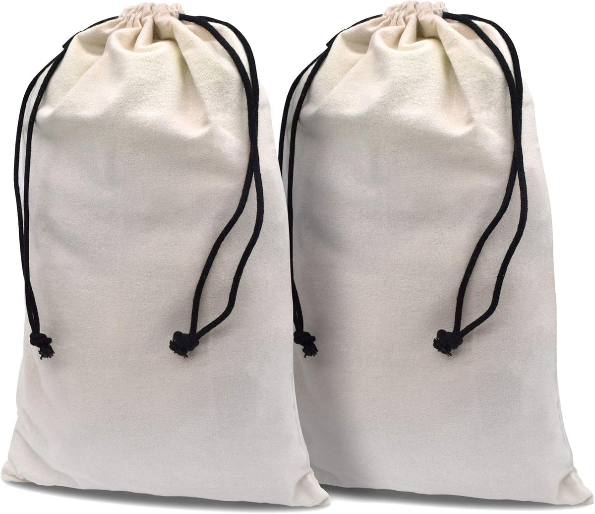 Cloth Bags, Black Duster Flannel Boot Storage with Drawstring Closure, Washable Breathable Cotton Fabric for Shoe, Luggage, 12.5x20.5, 2 Pack