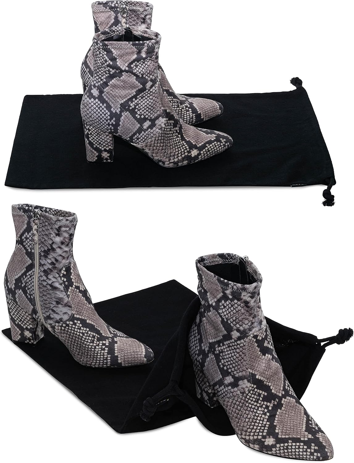 Cloth Bags, Black Duster Flannel Boot Storage with Drawstring Closure, Washable Breathable Cotton Fabric for Shoe, Luggage, 12.5x20.5, 2 Pack