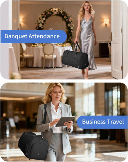 Convertible Garment Bags for Travel with Wet Pocket Carry on Garment Duffle Bag 2 in 1 Puffy Hanging Clothes Travel Bags with Shoe Compartment for Airplanes Business Weekend Gym Wedding (Black)