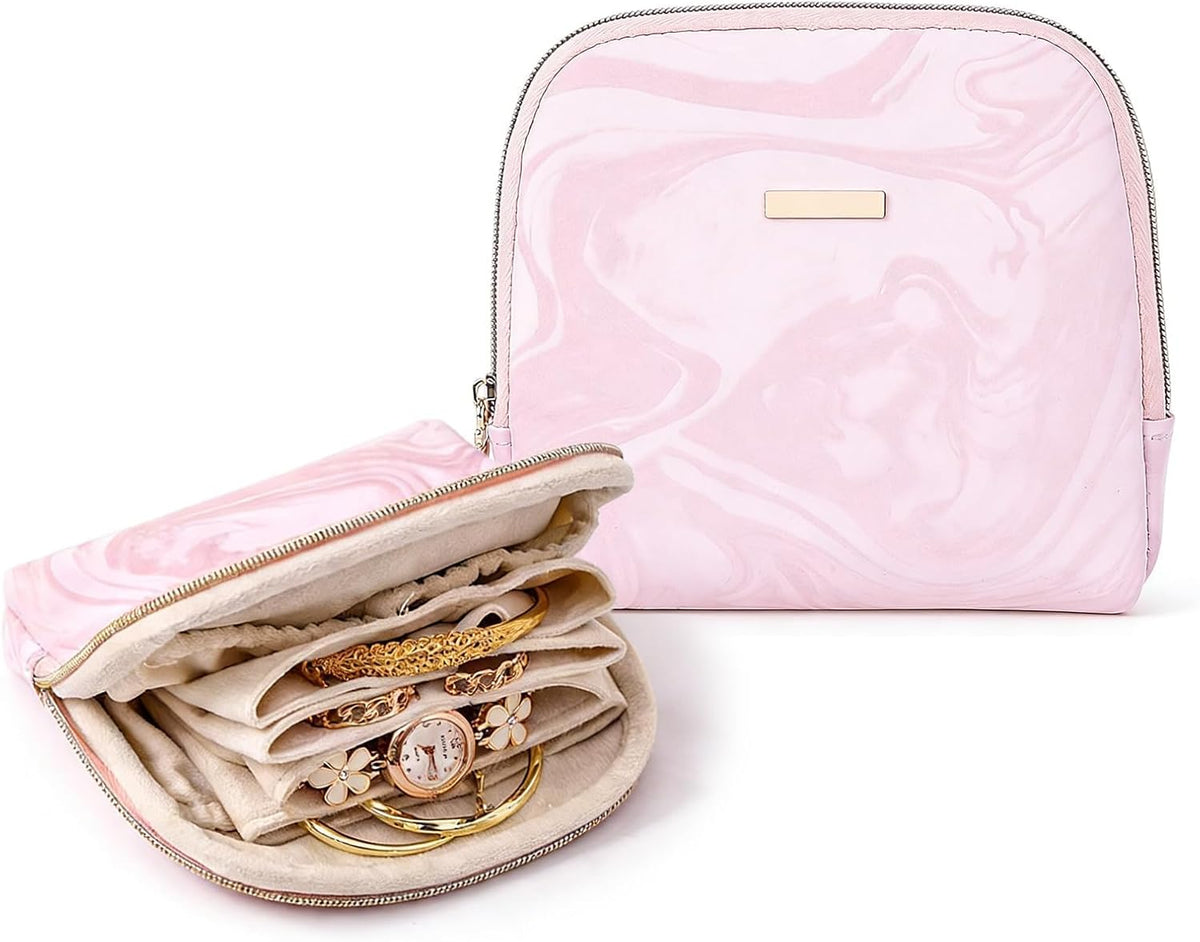 Mini Travel Jewelry Organizer Bag Portable Travel Jewelry Case Small Bag Organizer Pouch for Traveling and Storage for Earring, Ring, Necklace, Bracelet with Velvet Lining