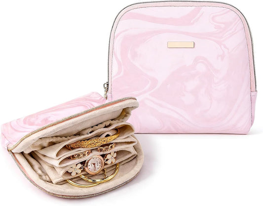 Mini Travel Jewelry Organizer Bag Portable Travel Jewelry Case Small Bag Organizer Pouch for Traveling and Storage for Earring, Ring, Necklace, Bracelet with Velvet Lining