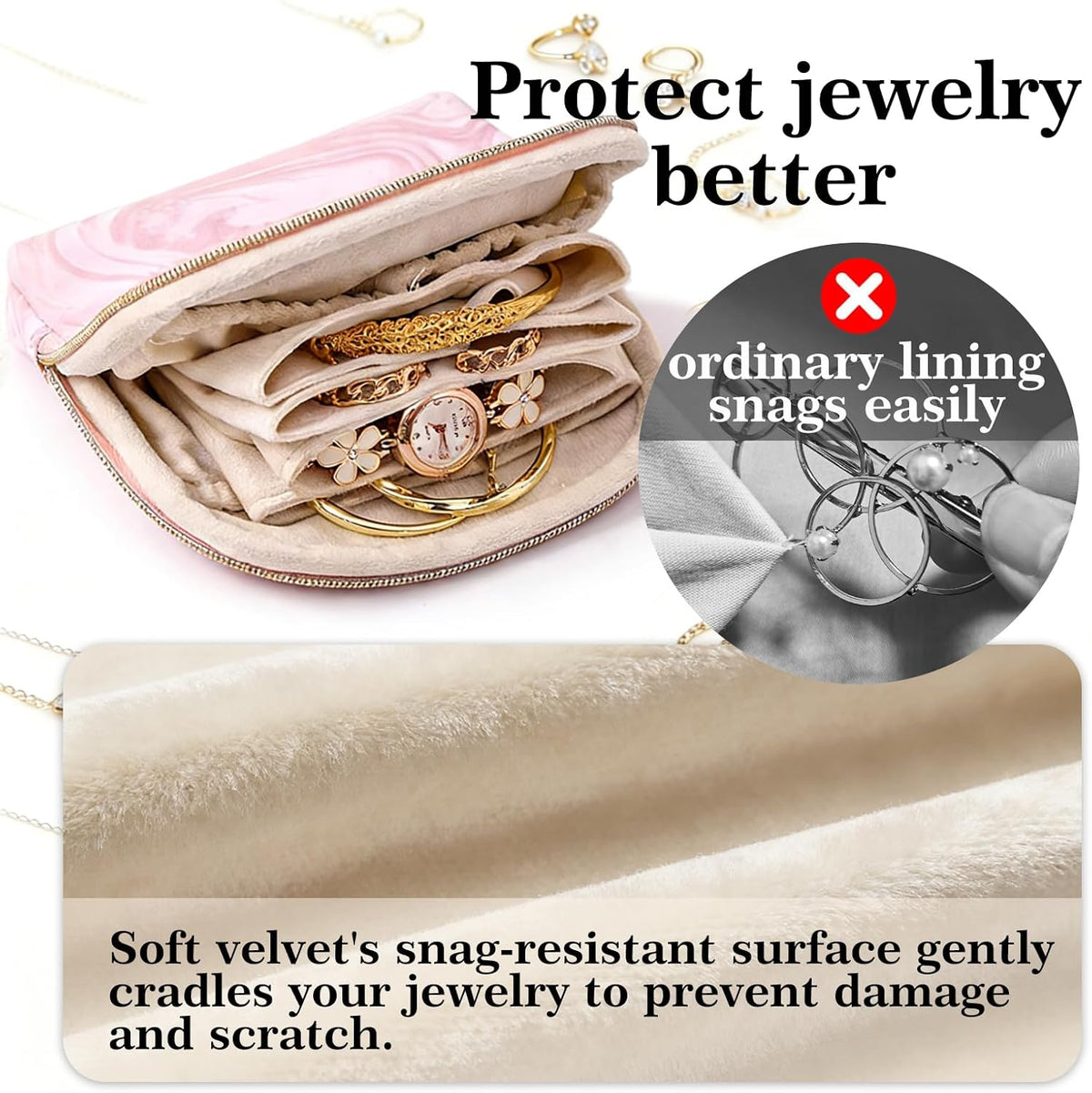 Mini Travel Jewelry Organizer Bag Portable Travel Jewelry Case Small Bag Organizer Pouch for Traveling and Storage for Earring, Ring, Necklace, Bracelet with Velvet Lining
