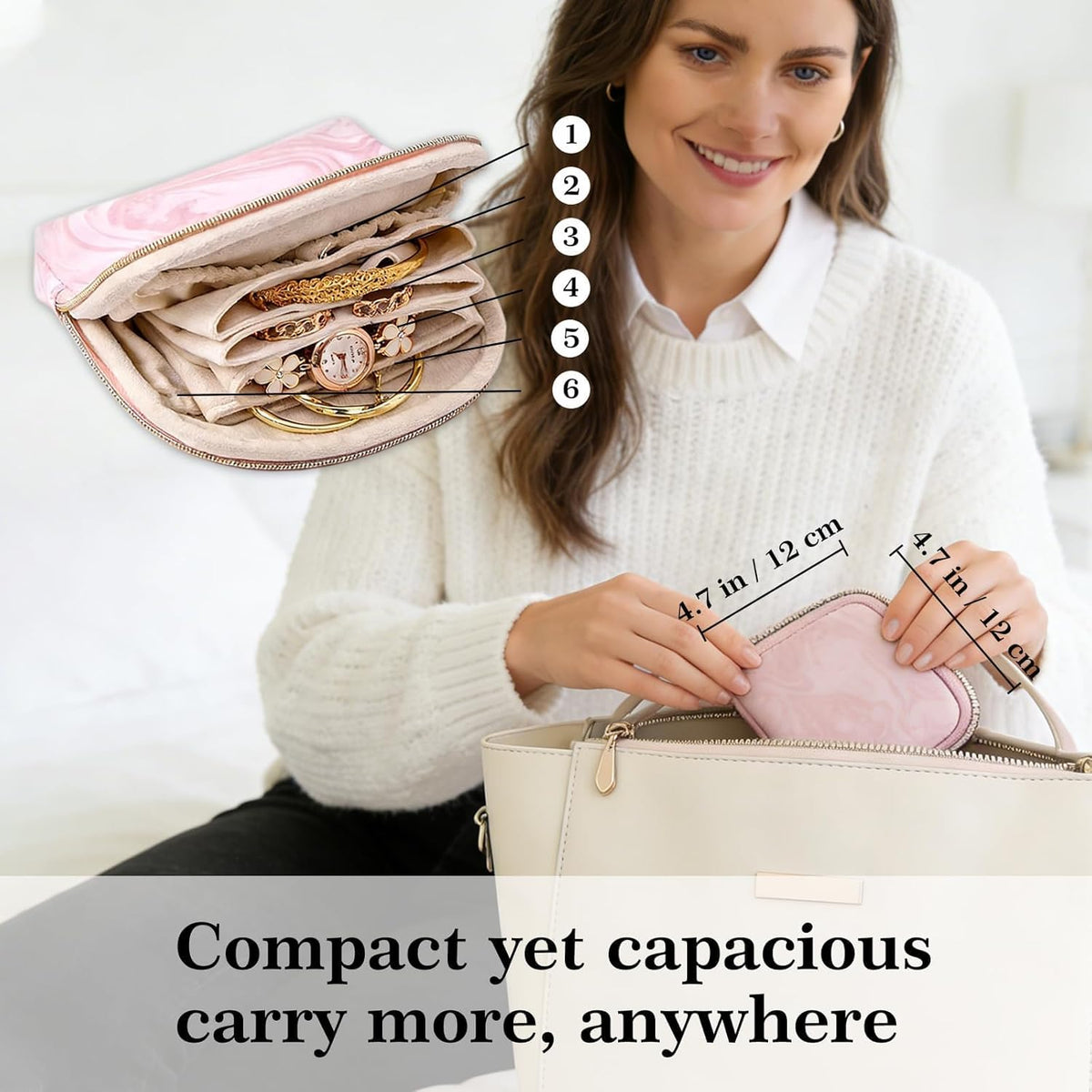 Mini Travel Jewelry Organizer Bag Portable Travel Jewelry Case Small Bag Organizer Pouch for Traveling and Storage for Earring, Ring, Necklace, Bracelet with Velvet Lining