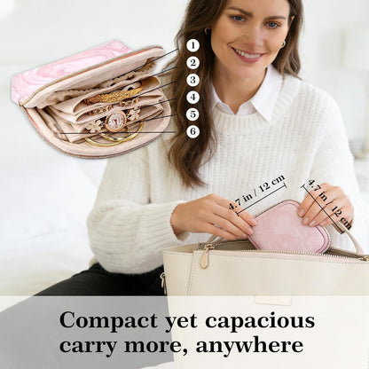 Mini Travel Jewelry Organizer Bag Portable Travel Jewelry Case Small Bag Organizer Pouch for Traveling and Storage for Earring, Ring, Necklace, Bracelet with Velvet Lining