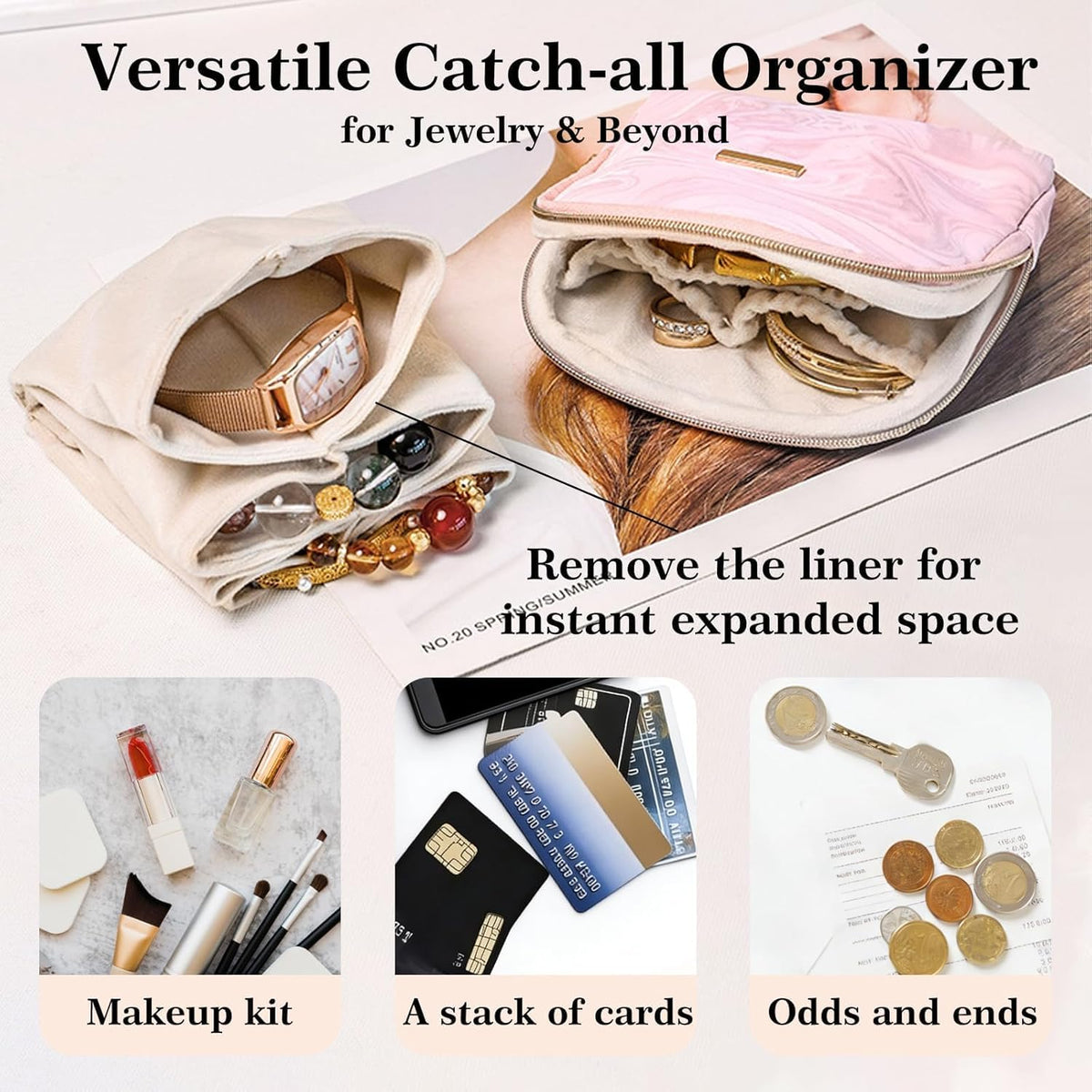 Mini Travel Jewelry Organizer Bag Portable Travel Jewelry Case Small Bag Organizer Pouch for Traveling and Storage for Earring, Ring, Necklace, Bracelet with Velvet Lining