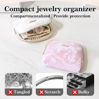 Mini Travel Jewelry Organizer Bag Portable Travel Jewelry Case Small Bag Organizer Pouch for Traveling and Storage for Earring, Ring, Necklace, Bracelet with Velvet Lining