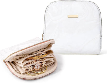 Mini Travel Jewelry Organizer Bag Portable Travel Jewelry Case Small Bag Organizer Pouch for Traveling and Storage for Earring, Ring, Necklace, Bracelet with Velvet Lining