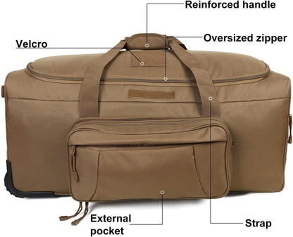 Heavy-Duty X-Large Military Tactical Wheeled Rolling Duffel Trolley Bag For Deployment Traveling Camping Sporting