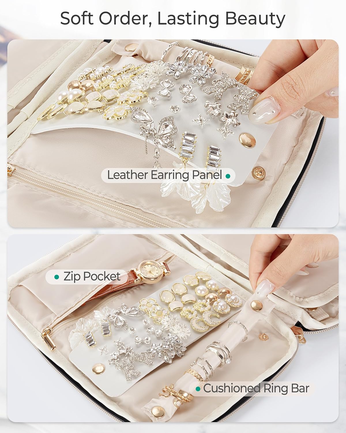 Travel Jewelry Organizer Case, Foldable Jewelry Bag, Pink | with Multi Pockets for Earrings, Rings, Necklaces, Bracelets, Brooches