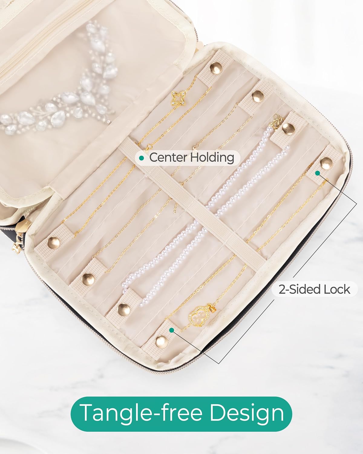 Travel Jewelry Organizer Case, Foldable Jewelry Bag, Pink | with Multi Pockets for Earrings, Rings, Necklaces, Bracelets, Brooches