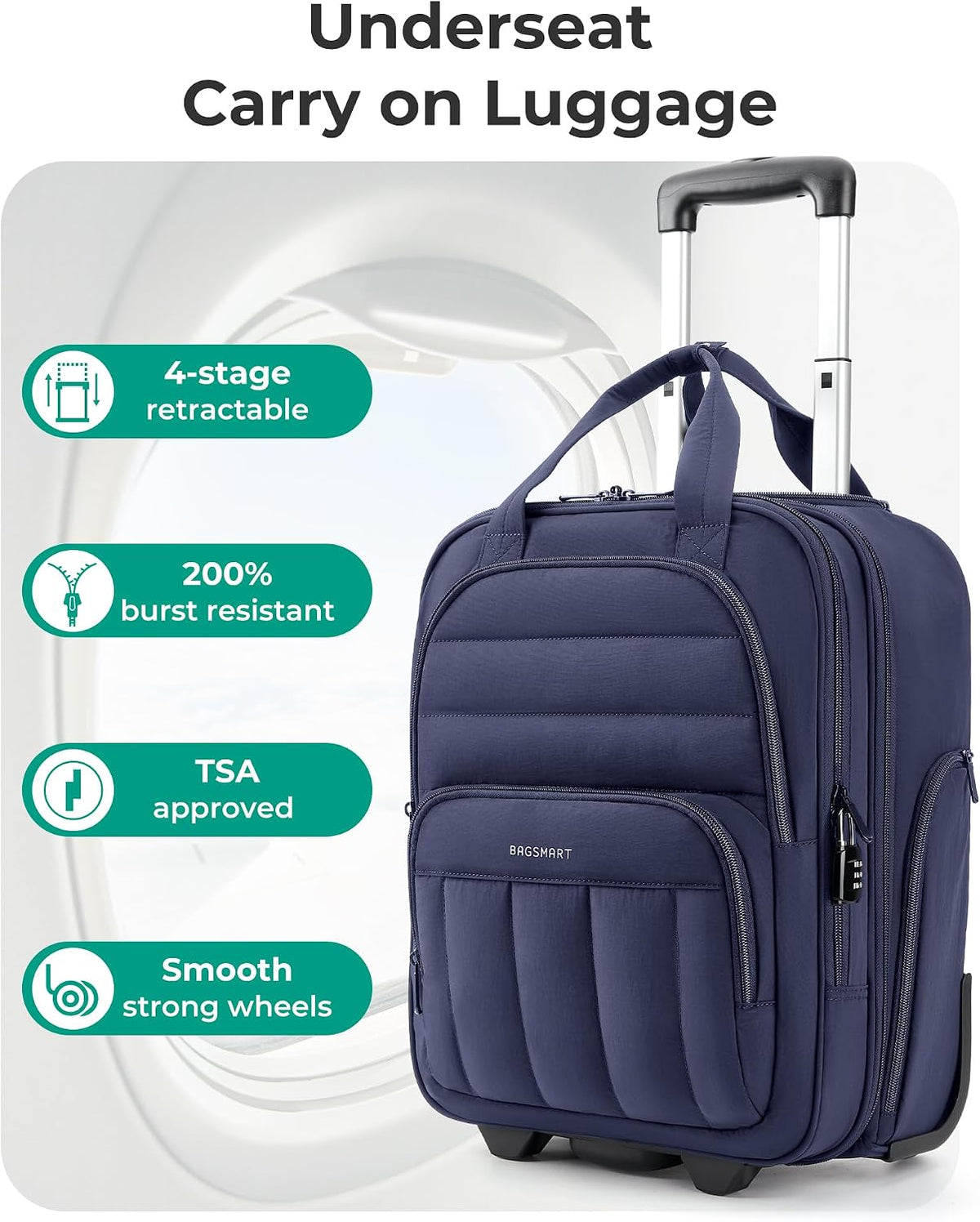 Small Underseat Carry on Luggage with Wheels, 16 inch Small Under Seat Luggage, Lightweight Travel Suitcase for Women, Brown