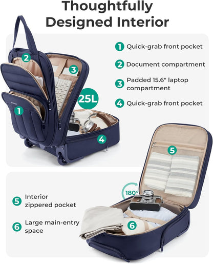 Small Underseat Carry on Luggage with Wheels, 16 inch Small Under Seat Luggage, Lightweight Travel Suitcase for Women, Brown
