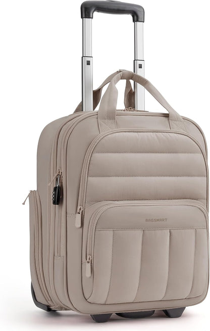 Small Underseat Carry on Luggage with Wheels, 16 inch Small Under Seat Luggage, Lightweight Travel Suitcase for Women, Brown