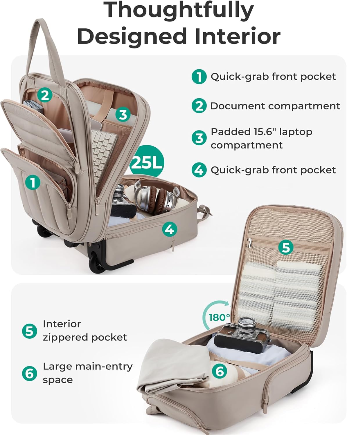 Small Underseat Carry on Luggage with Wheels, 16 inch Small Under Seat Luggage, Lightweight Travel Suitcase for Women, Brown
