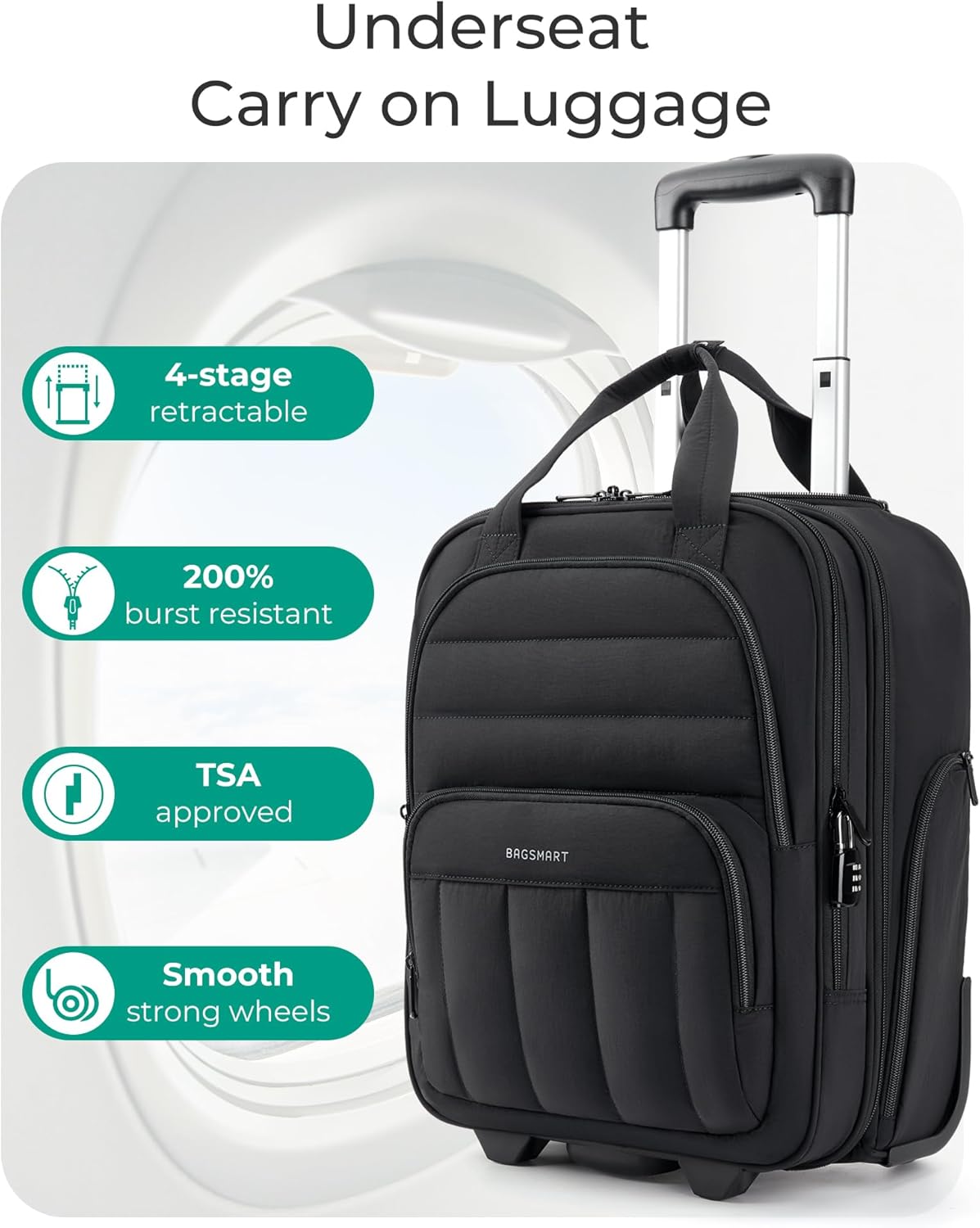 Small Underseat Carry on Luggage with Wheels, 16 inch Small Under Seat Luggage, Lightweight Travel Suitcase for Women, Brown