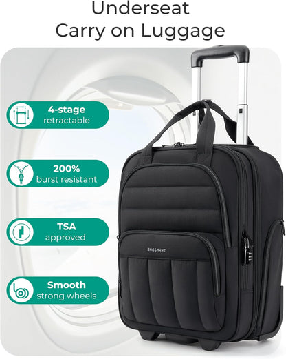 Small Underseat Carry on Luggage with Wheels, 16 inch Small Under Seat Luggage, Lightweight Travel Suitcase for Women, Brown