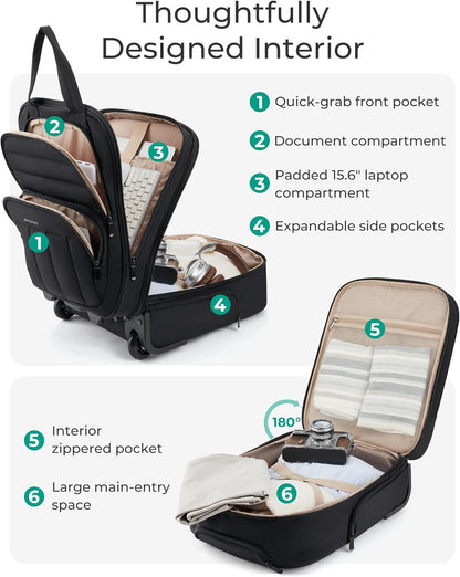 Small Underseat Carry on Luggage with Wheels, 16 inch Small Under Seat Luggage, Lightweight Travel Suitcase for Women, Brown