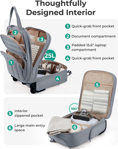 Small Underseat Carry on Luggage with Wheels, 16 inch Small Under Seat Luggage, Lightweight Travel Suitcase for Women, Brown
