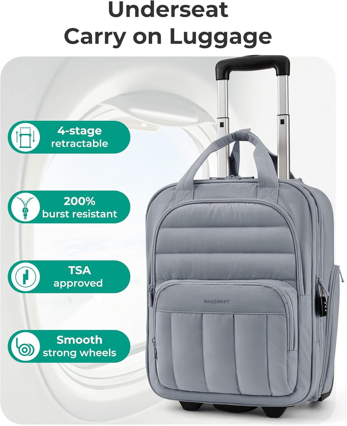 Small Underseat Carry on Luggage with Wheels, 16 inch Small Under Seat Luggage, Lightweight Travel Suitcase for Women, Brown